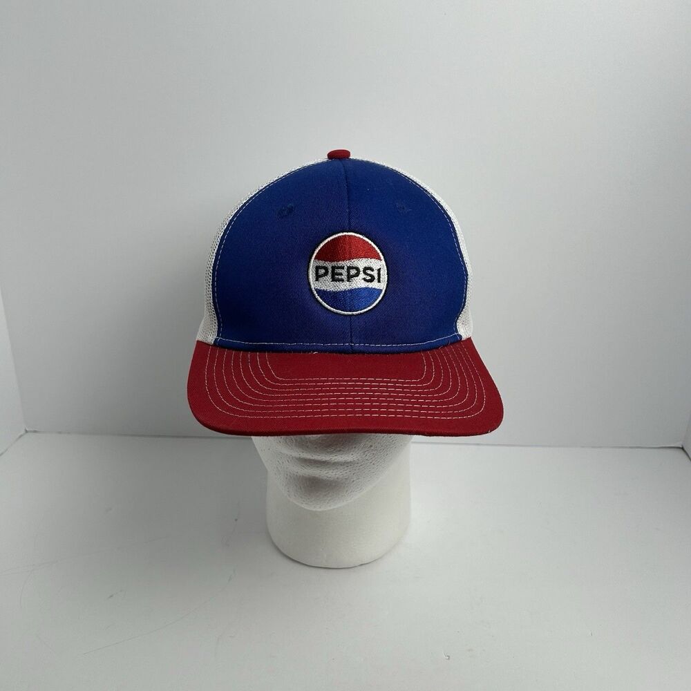 Pepsi Snapback Trucker Hat Blue White Red Embroidered Mesh Back Port Authority
